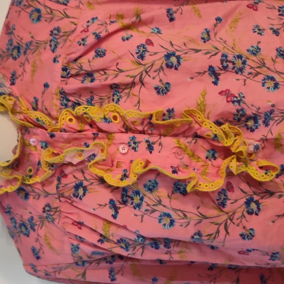 J. Crew Liberty Fabric Pink Cotton Floral Wheat Bouquet Ruffled size medium - Picture 2 of 11